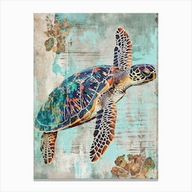 Floral Scrapbook Sea Turtle Colleage 2 Canvas Print