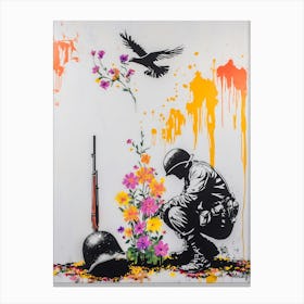 'Flora'  and war graffiti in banksy style Canvas Print