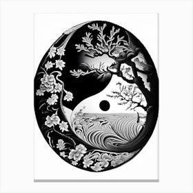 Black And White Yin and Yang Linocut Canvas Print