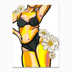 Yellow Floral Nude Canvas Print