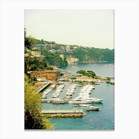 Boats Docked At A Harbor, Marina Grande, Capri, Sorrento Canvas Print