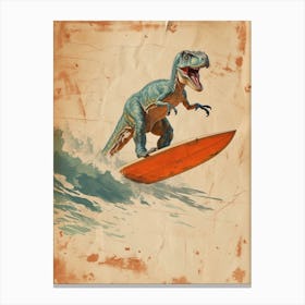 Vintage T Rex Dinosaur On A Surf Board 2 Canvas Print