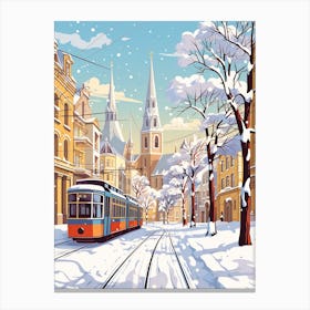 Vintage Winter Travel Illustration St Petersburg Russia 2 Canvas Print