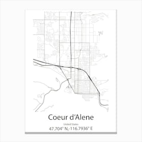 Coeur D Alene,United States Minimalist Map 1 Canvas Print