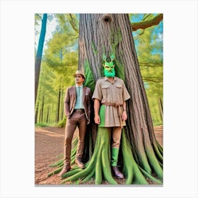 Two Men Standing Next To A Tree Canvas Print