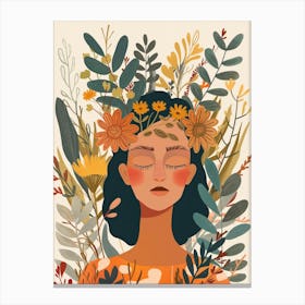 Woman With Flowers On Her Head Canvas Print