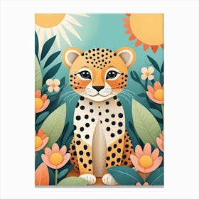 Floral Cute Baby Leopard Nursery Illustration (25) Canvas Print