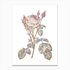 Stained Glass Double Moss Rose Mosaic Botanical Illustration on White Canvas Print