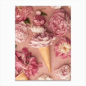 Pink Peony Ice Cream Waffle Cone Canvas Print