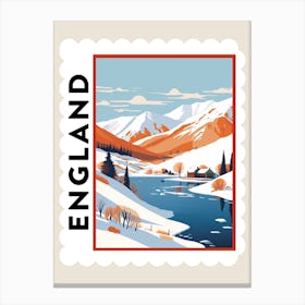 Retro Winter Stamp Poster Lake District United Kingdom 3 Canvas Print