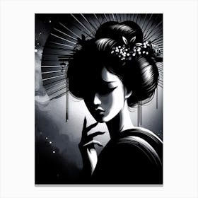 Geisha Portrait in Black and White Canvas Print