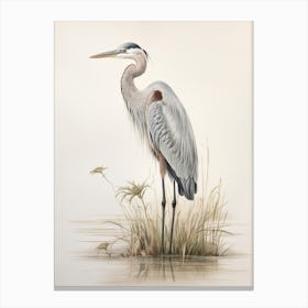 Vintage Bird Drawing Great Blue Heron 3 Canvas Print