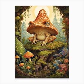 Mystical Mushroom Wood Frog 2 Canvas Print