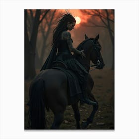 Young Woman Riding A Horse Canvas Print