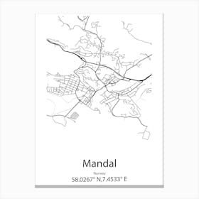 Mandal,Norway Minimalist Map Canvas Print