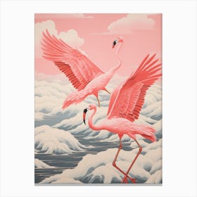 Vintage Japanese Inspired Bird Print Greater Flamingo 1 Canvas Print