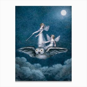 Amelia Jane Murrey "Two Fairies Riding an Owl" 1800s Victorian Fairies in HD Canvas Print