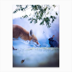 The Red Fox And The Black Rabbit Canvas Print