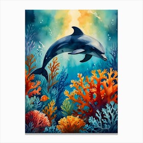 Graceful Dolphin in Coral Paradise Canvas Print