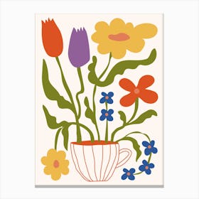 Flowers In A Cup Colorful Flower Print Canvas Print