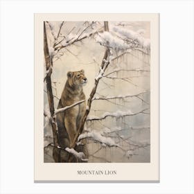 Vintage Winter Animal Painting Poster Mountain Lion 2 Canvas Print