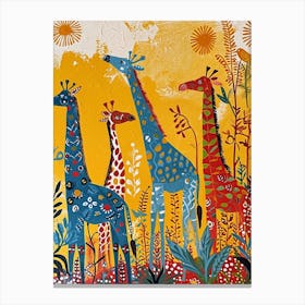 Mustard Textured Giraffe Herd 3 Canvas Print