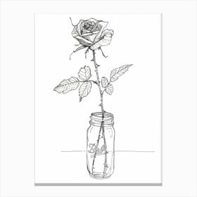 English Rose In A Jar Line Drawing 4 Canvas Print