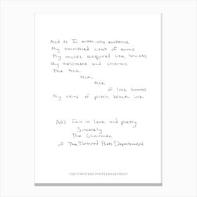 Taylor Swift Poem The Torutured Poets Apartment Handwriting Fan Art Canvas Print