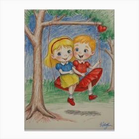 Two Girls On Swing Canvas Print