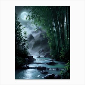 Bamboo Forest At Night Canvas Print