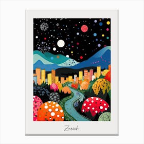 Poster Of Zurich, Illustration In The Style Of Pop Art 3 Canvas Print