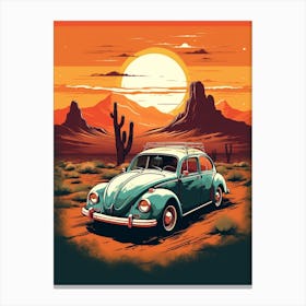 Volkswagen Beetle Desert Retro Illustration 1 Canvas Print