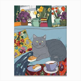 Tea Time With A British Shorthair Cat 1 Canvas Print