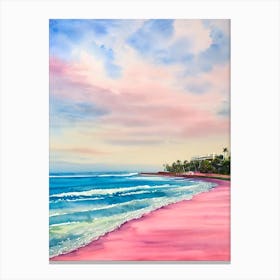 Galle Face Green Beach, Colombo, Sri Lanka Pink Watercolour Canvas Print