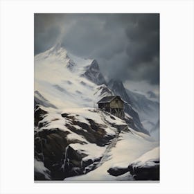 Winter Mountain Cabin Painting Canvas Print