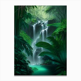 Waterfalls In A Jungle Waterscape Crayon 3 Canvas Print