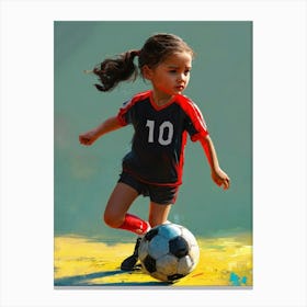 Nena Jugando Futbol Con Los Mismos Colores Rojinegro Donde Comenzpo Nessi Y Ya Tiene La Diez Canvas Print