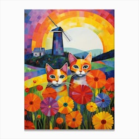 Two Cats With An Abtract Windmill Background Canvas Print