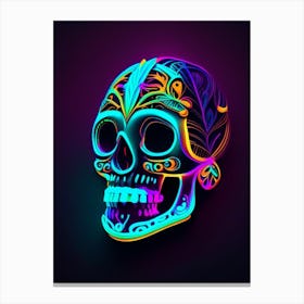 Skull With Neon 3 Accents Mexican Canvas Print