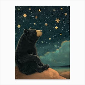 American Black Bear Looking At A Starry Sky Storybook Illustration 2 Canvas Print