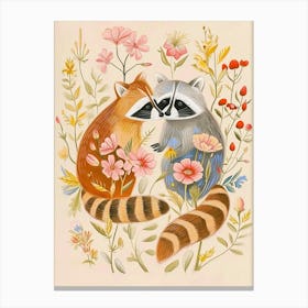 Folksy Floral Animal Drawing Racoon 3 Canvas Print