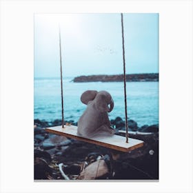 Elephant On Swing Facing The Sea Canvas Print