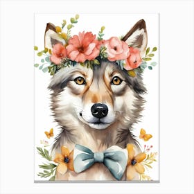 Baby Wolf Flower Crown Bowties Woodland Animal Nursery Decor (28) Canvas Print