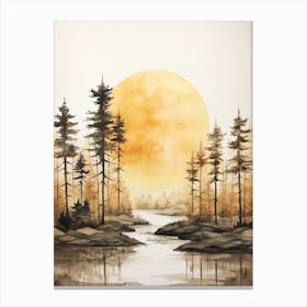 Watercolour Of A The Woods With A Moon 2 Canvas Print