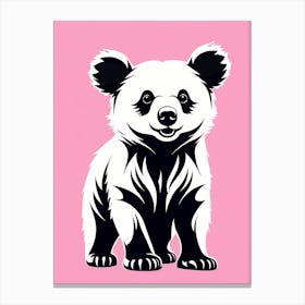 Playful Bear Cub On Solid pink Background, modern animal art, baby bear Canvas Print