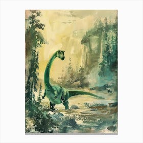 Dinosaur Storybook Pastel Watercolour Painting 1 Canvas Print