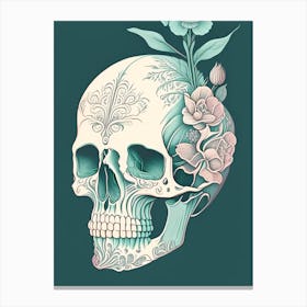 Skull With Tattoo Style Artwork 1 Pastel Line Drawing Canvas Print