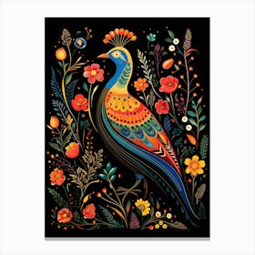 Folk Bird Illustration Pheasant 4 Canvas Print