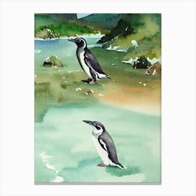 Galapagos Penguin Storybook Watercolour Canvas Print