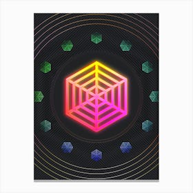 Neon Geometric Glyph in Pink and Yellow Circle Array on Black n.0208 Canvas Print